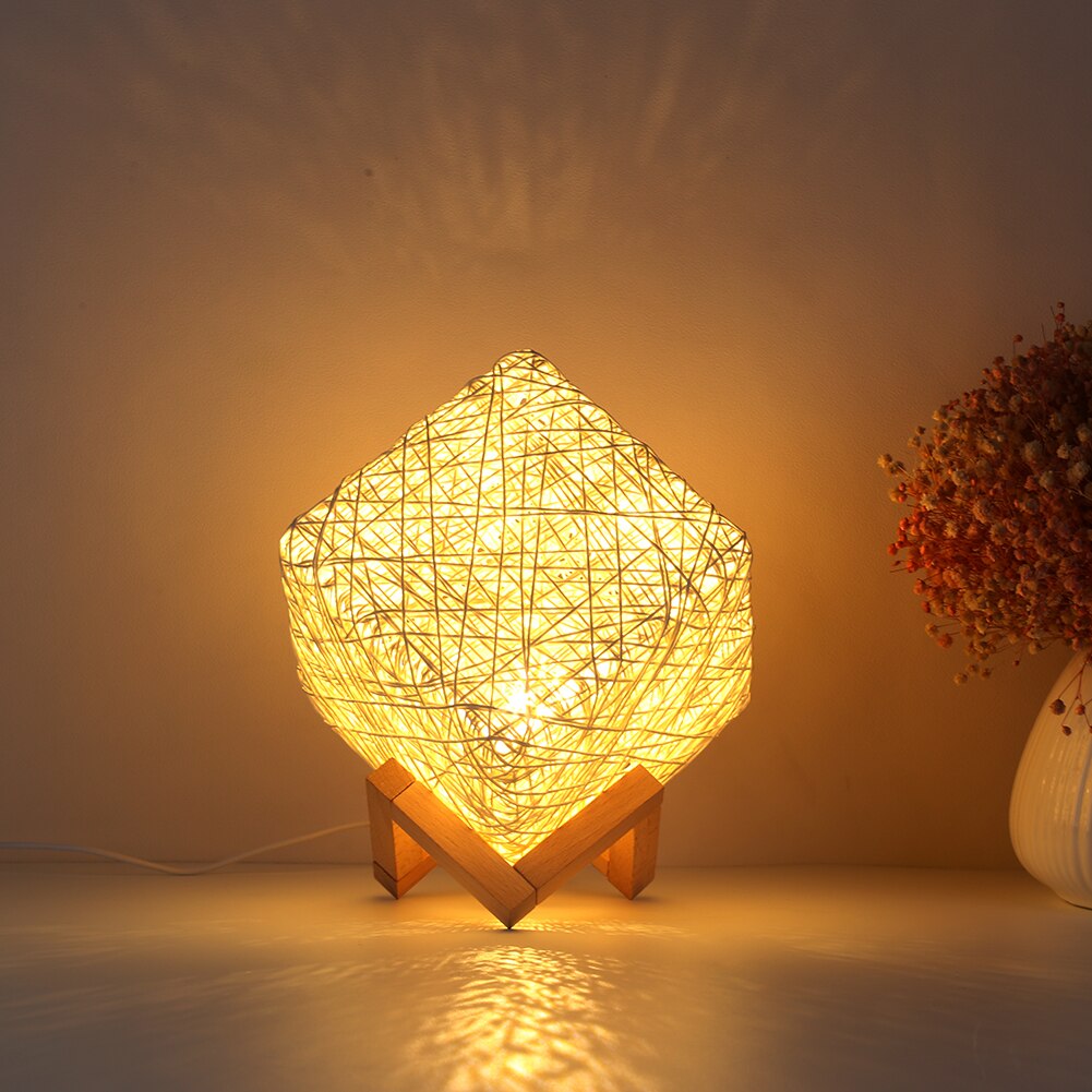 Nordic LED Rattan Night Light Table Lamp Creative Bracket Bedside Starry Sky Projection Lamp Home Party Decoration Lighting Gift
