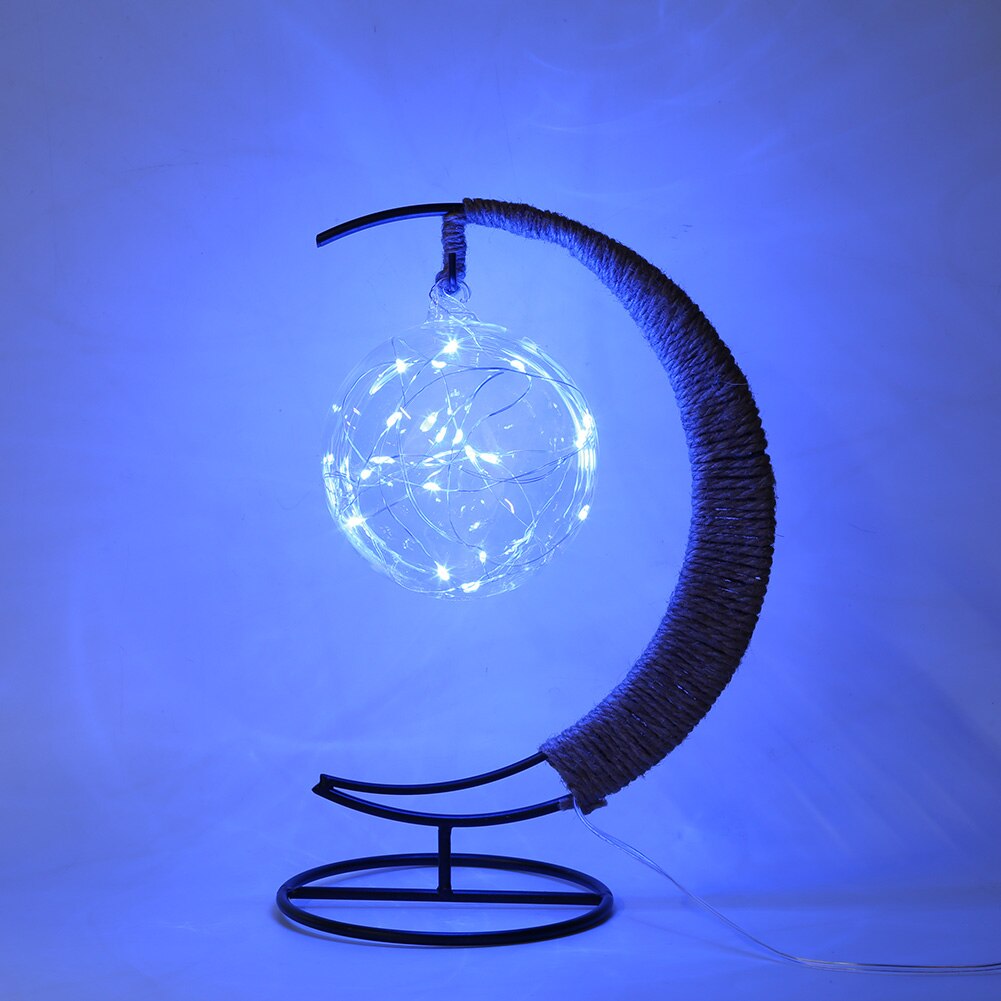 LED Moon Lamp Rattan Handmade Rope Wrought Iron Glass Ball Night Light Home Living Room Decoration Sleeping Lantern Lighting