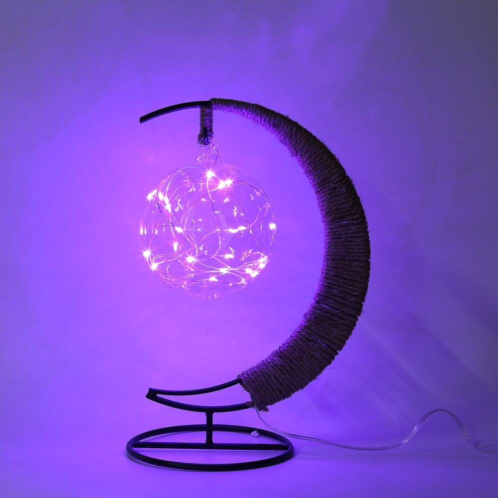 LED Moon Lamp Rattan Handmade Rope Wrought Iron Glass Ball Night Light Home Living Room Decoration Sleeping Lantern Lighting