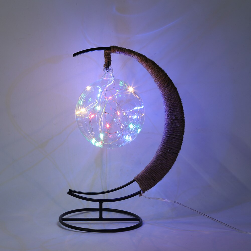 LED Moon Lamp Rattan Handmade Rope Wrought Iron Glass Ball Night Light Home Living Room Decoration Sleeping Lantern Lighting