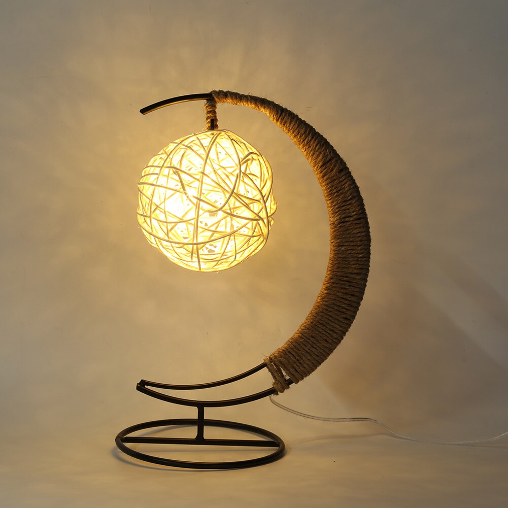 LED Moon Lamp Rattan Handmade Rope Wrought Iron Glass Ball Night Light Home Living Room Decoration Sleeping Lantern Lighting