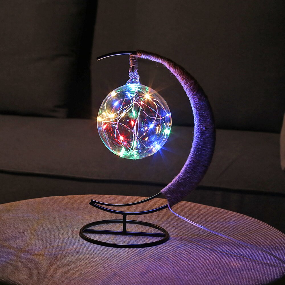 LED Moon Lamp Rattan Handmade Rope Wrought Iron Glass Ball Night Light Home Living Room Decoration Sleeping Lantern Lighting