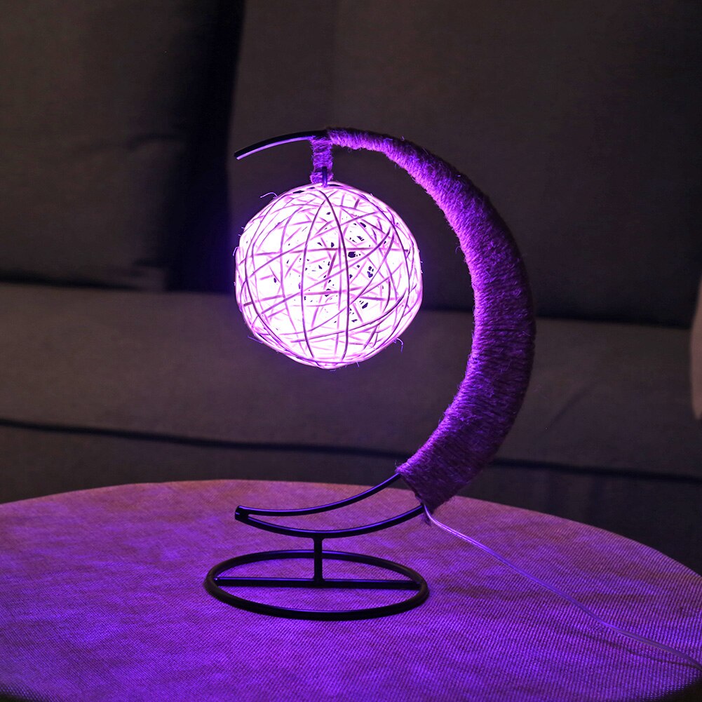 LED Moon Lamp Rattan Handmade Rope Wrought Iron Glass Ball Night Light Home Living Room Decoration Sleeping Lantern Lighting