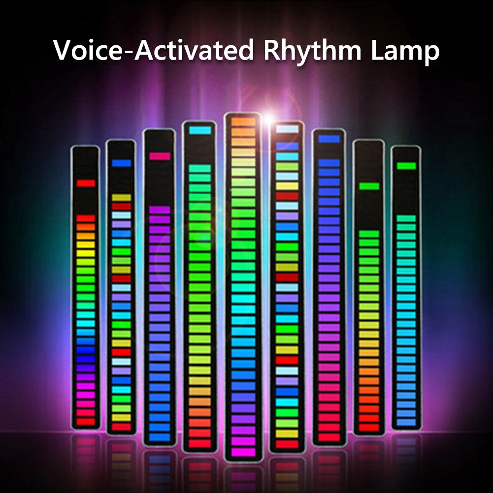 Voice-Activated Pickup Rhythm Lamp Strip Aluminum Alloy 8 Modes Car Home Sound Sensor Music RGB Night Light Bar Rhythm Lights
