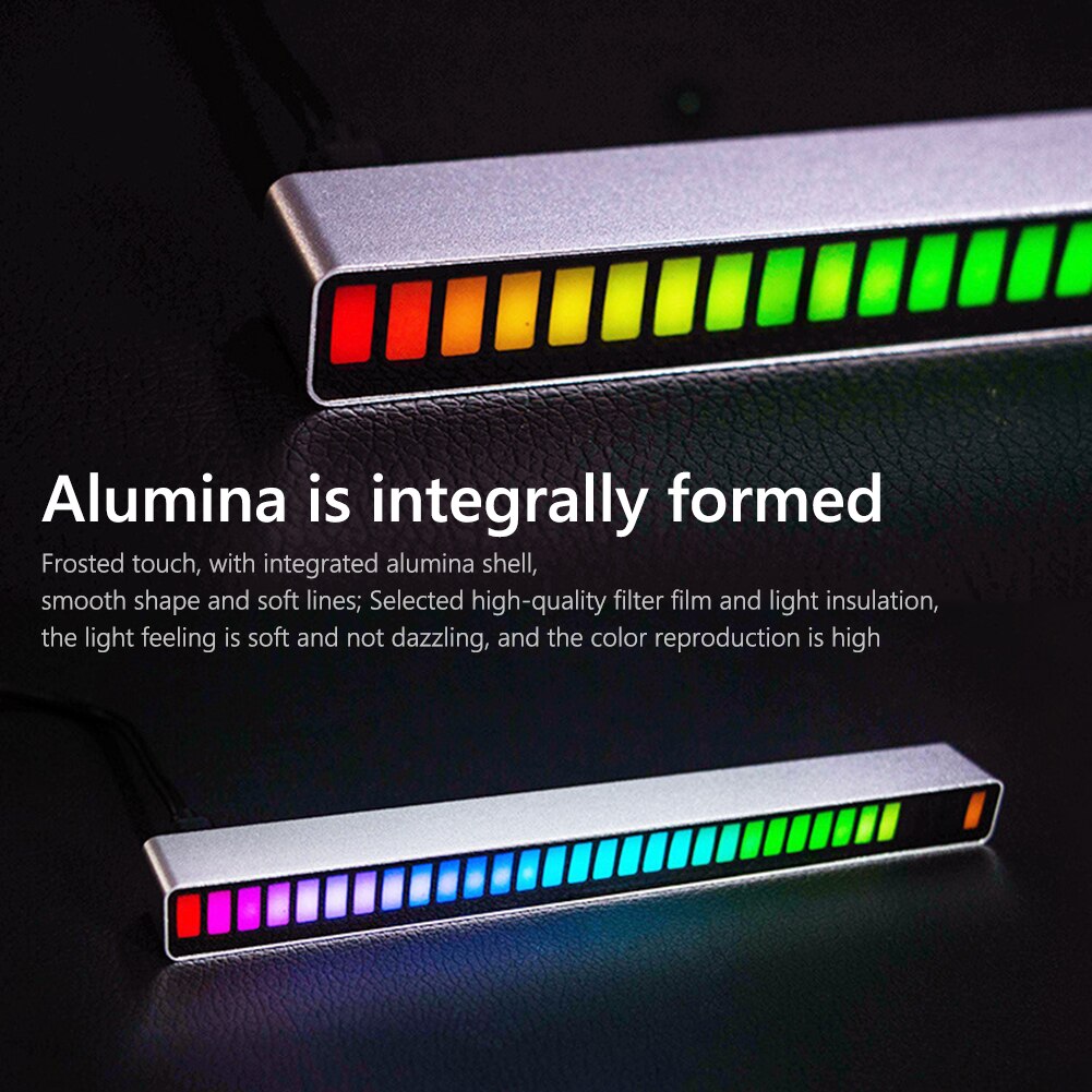 Voice-Activated Pickup Rhythm Lamp Strip Aluminum Alloy 8 Modes Car Home Sound Sensor Music RGB Night Light Bar Rhythm Lights