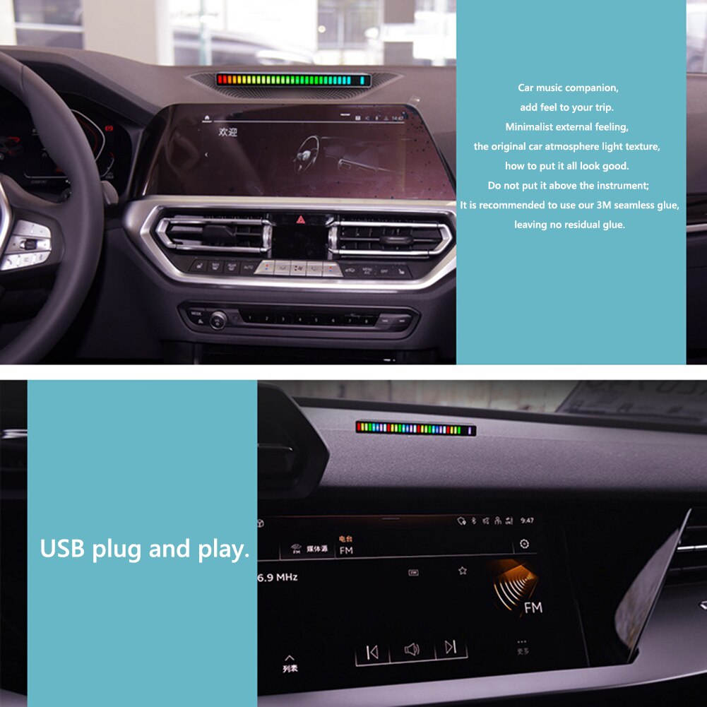 Voice-Activated Pickup Rhythm Lamp Strip Aluminum Alloy 8 Modes Car Home Sound Sensor Music RGB Night Light Bar Rhythm Lights
