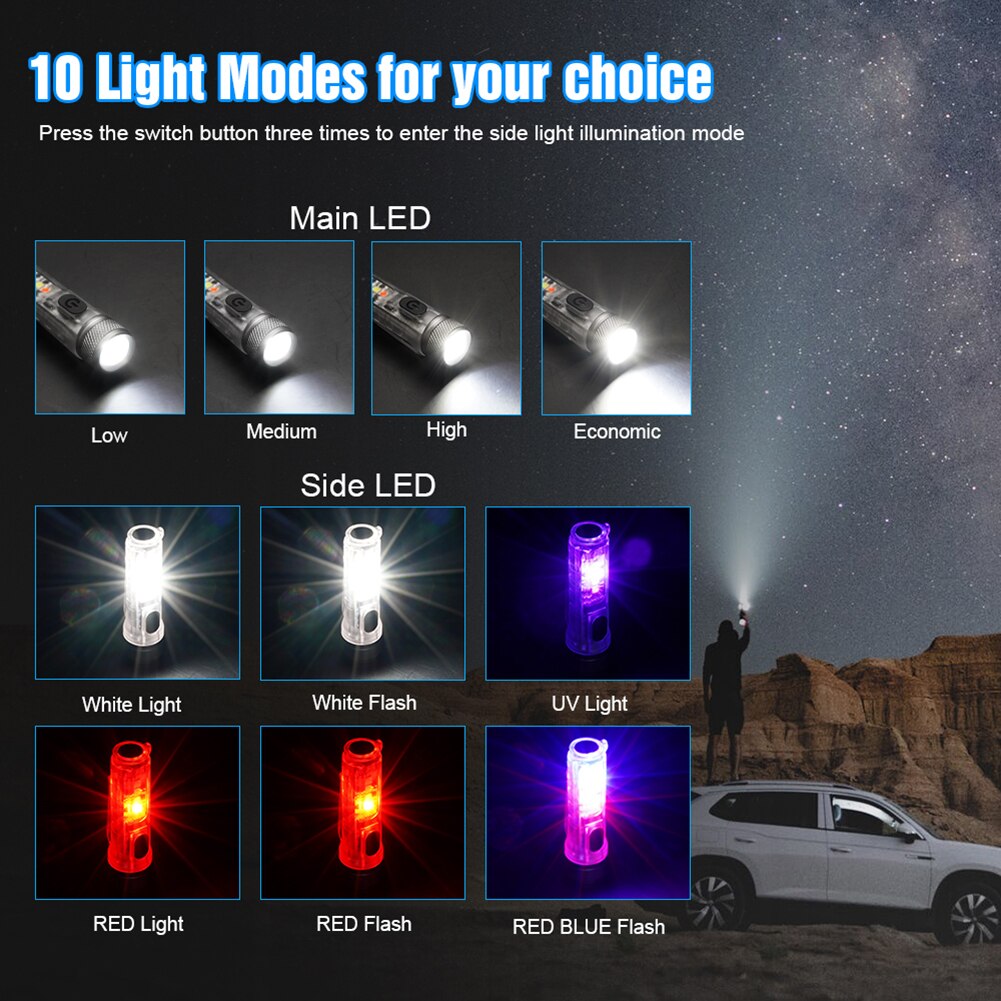 Mini Keychain Torch Flash Lights USB Rechargeable EDC LED Flashlight Lamp Waterproof Portable Light for Emergency Outdoor Tools