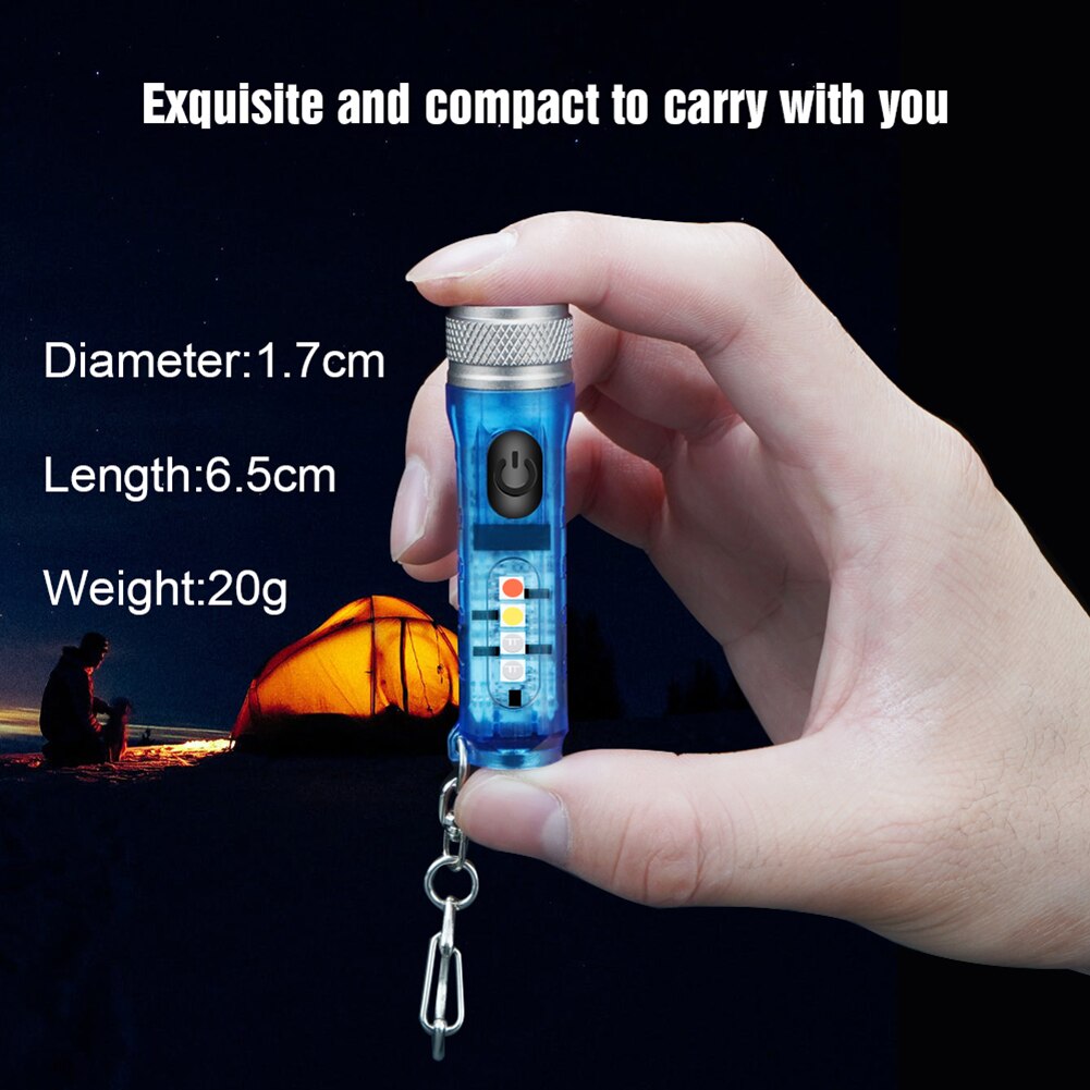 Mini Keychain Torch Flash Lights USB Rechargeable EDC LED Flashlight Lamp Waterproof Portable Light for Emergency Outdoor Tools