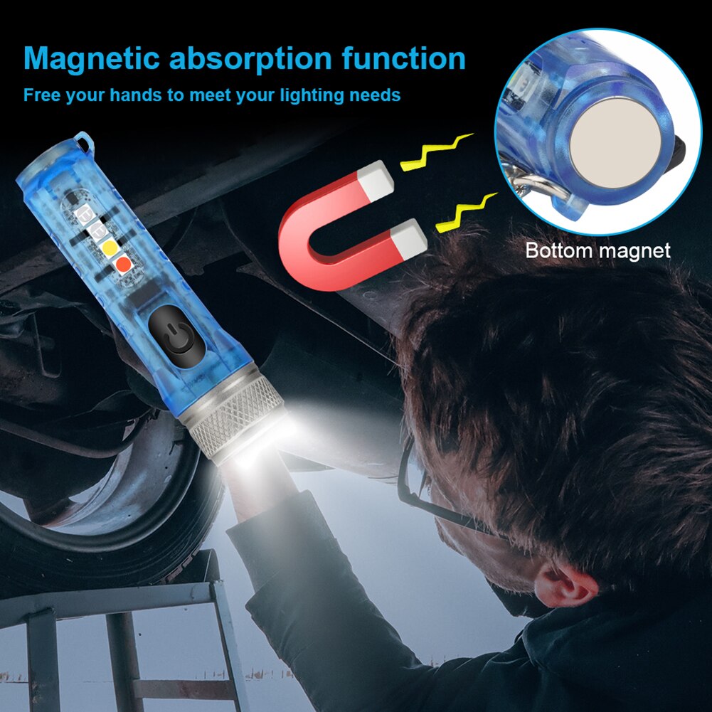 Mini Keychain Torch Flash Lights USB Rechargeable EDC LED Flashlight Lamp Waterproof Portable Light for Emergency Outdoor Tools