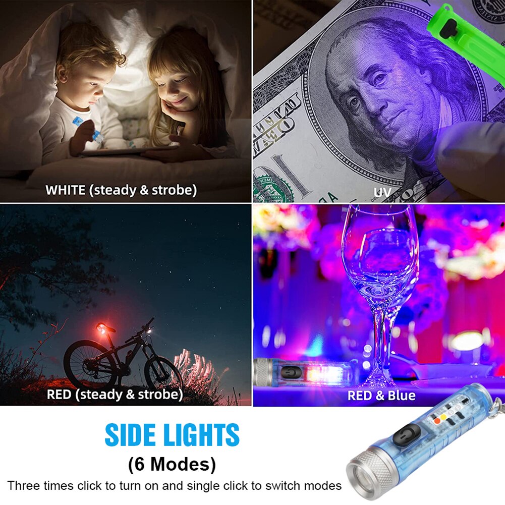 Mini Keychain Torch Flash Lights USB Rechargeable EDC LED Flashlight Lamp Waterproof Portable Light for Emergency Outdoor Tools