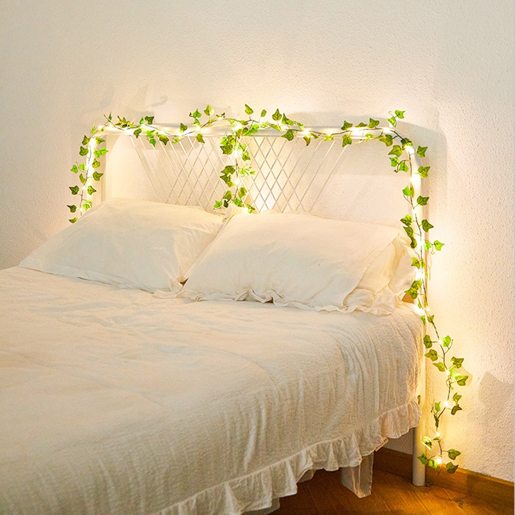 LED Solar String Lights Outdoor Garden Courtyard Rattan Light String Maple Leaf Lamp Green Leaf Cane Lantern for Christmas Decor