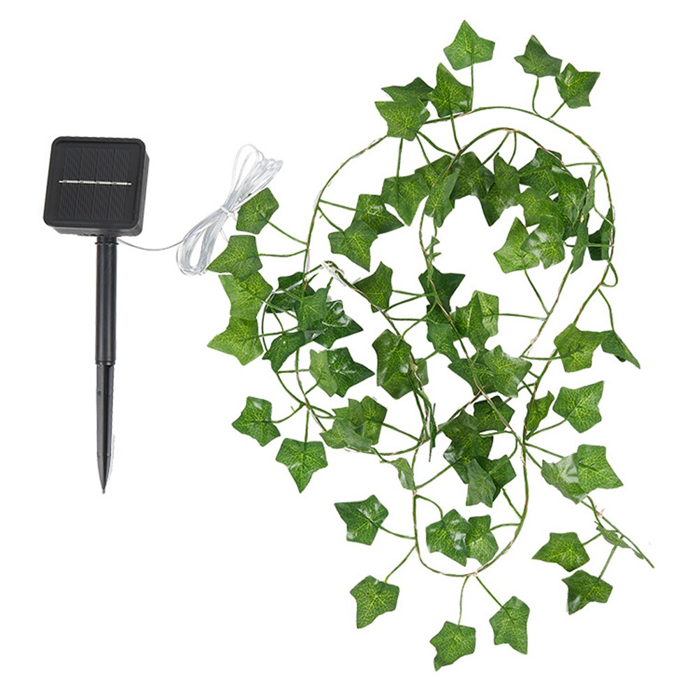 LED Solar String Lights Outdoor Garden Courtyard Rattan Light String Maple Leaf Lamp Green Leaf Cane Lantern for Christmas Decor