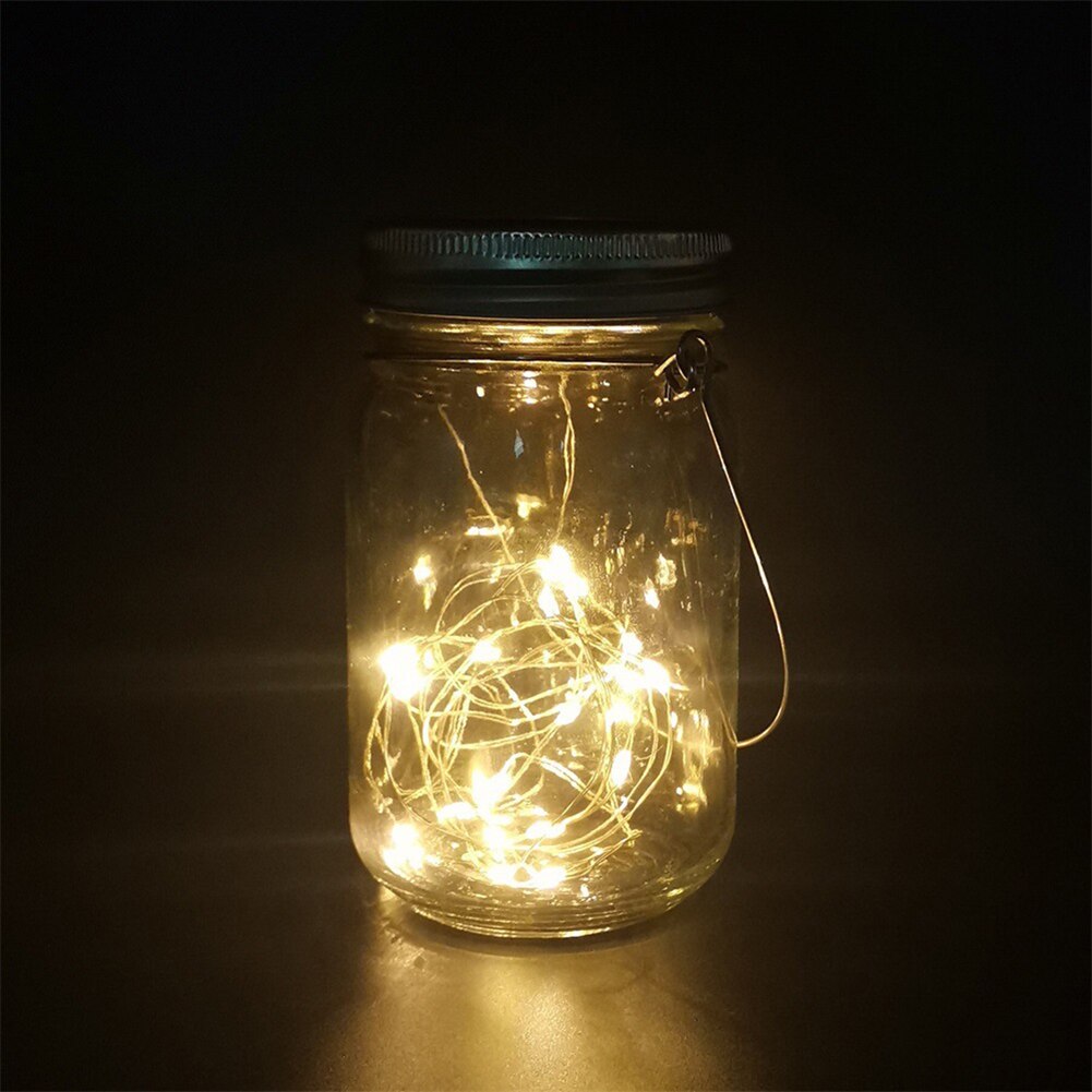 10LED Solar Fairy String Light For Mason Jar Lid Insert With Handle & Bottle Christmas Lights Outdoor Garden Wedding Decor Lamps