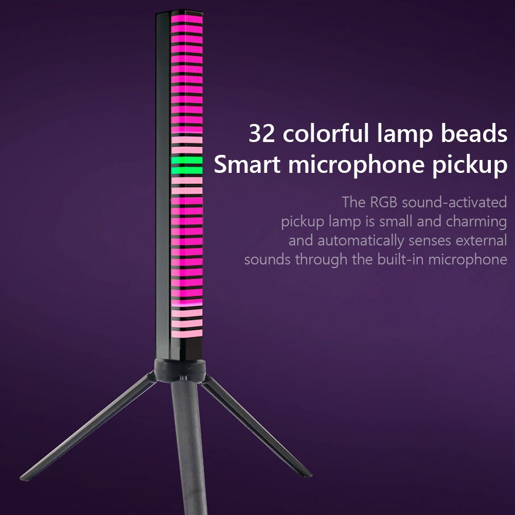 APP Control 32 LED 3D RGB Voice-Activated Pickup Rhythm Strip Light Colorful Tube USB 5V Rechargeable Battery Music Ambient Lamp