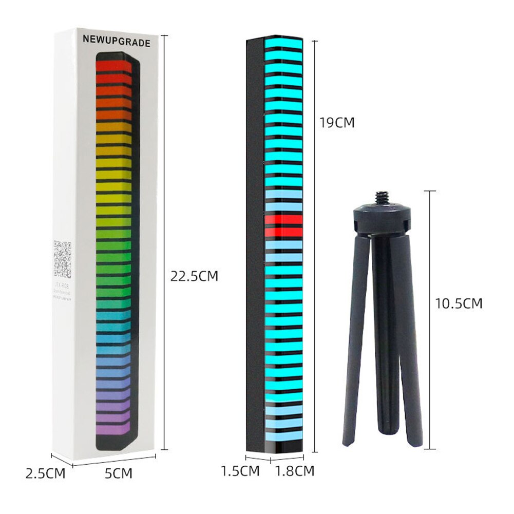 APP Control 32 LED 3D RGB Voice-Activated Pickup Rhythm Strip Light Colorful Tube USB 5V Rechargeable Battery Music Ambient Lamp