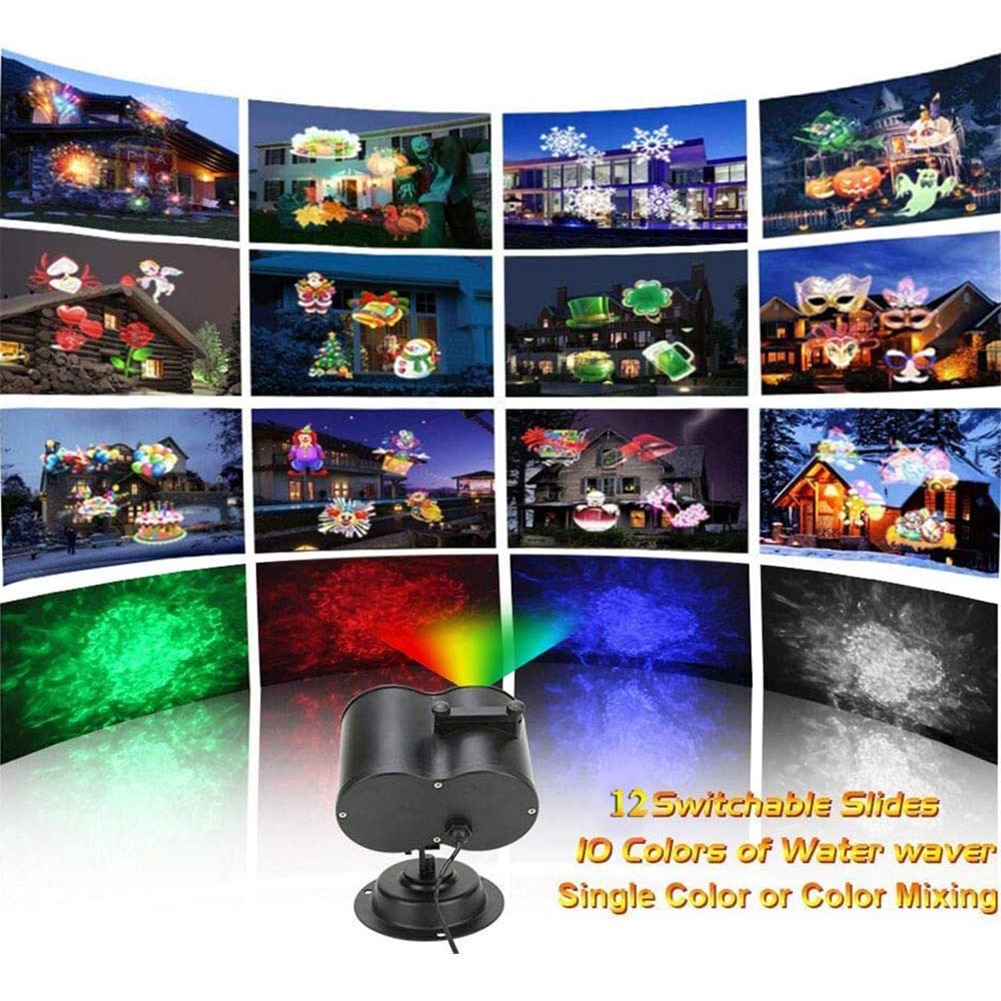 12/16 Christmas Pattern Laser Projector Light for Xmas New Year Stage Party Decoration Outdoor Garden Waterproof Projection Lamp