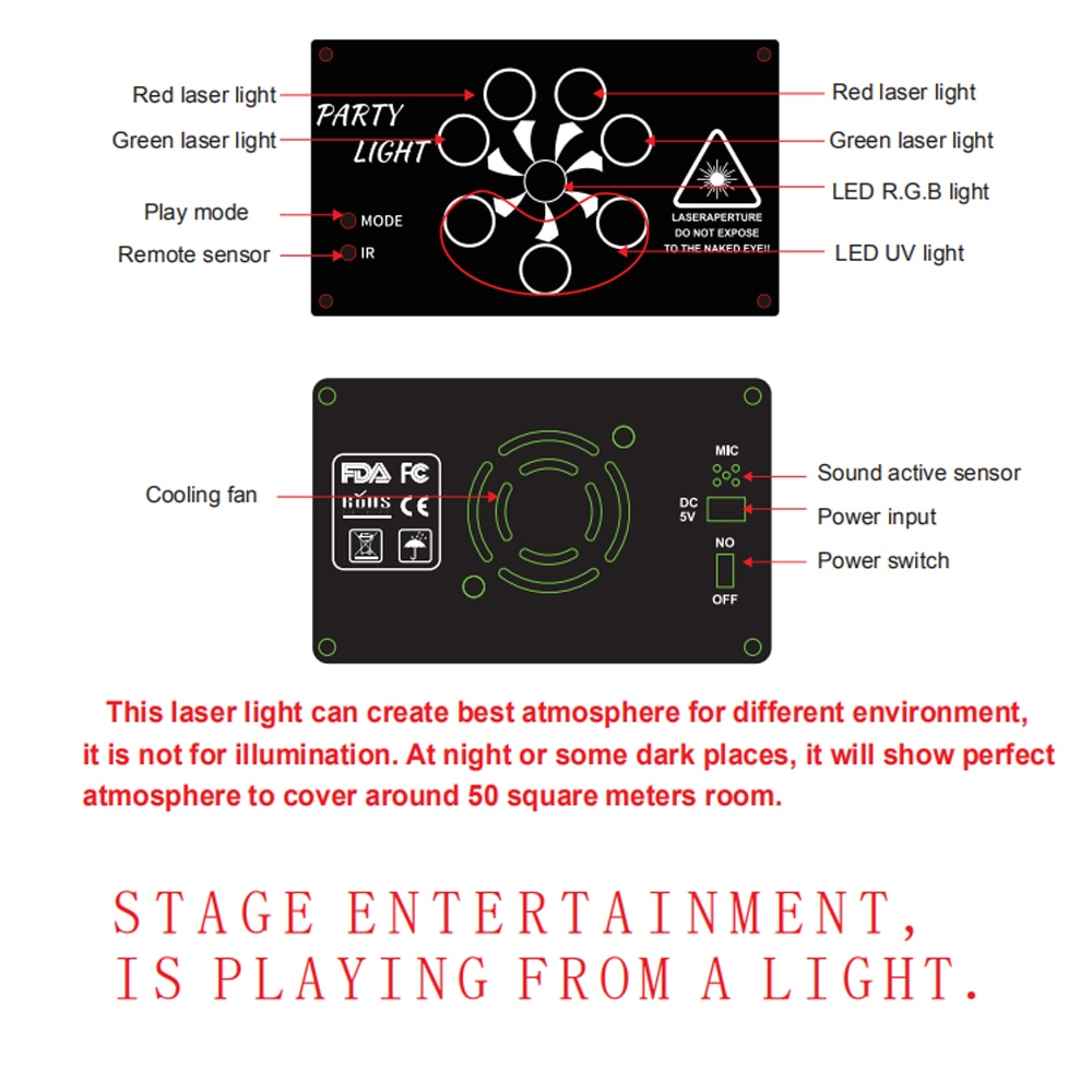 RGB Laser Projector Lamp USB Rechargeable LED Disco Light Party Show DJ Stage Lighting Effect Lamp For Home KTV Wedding Festival