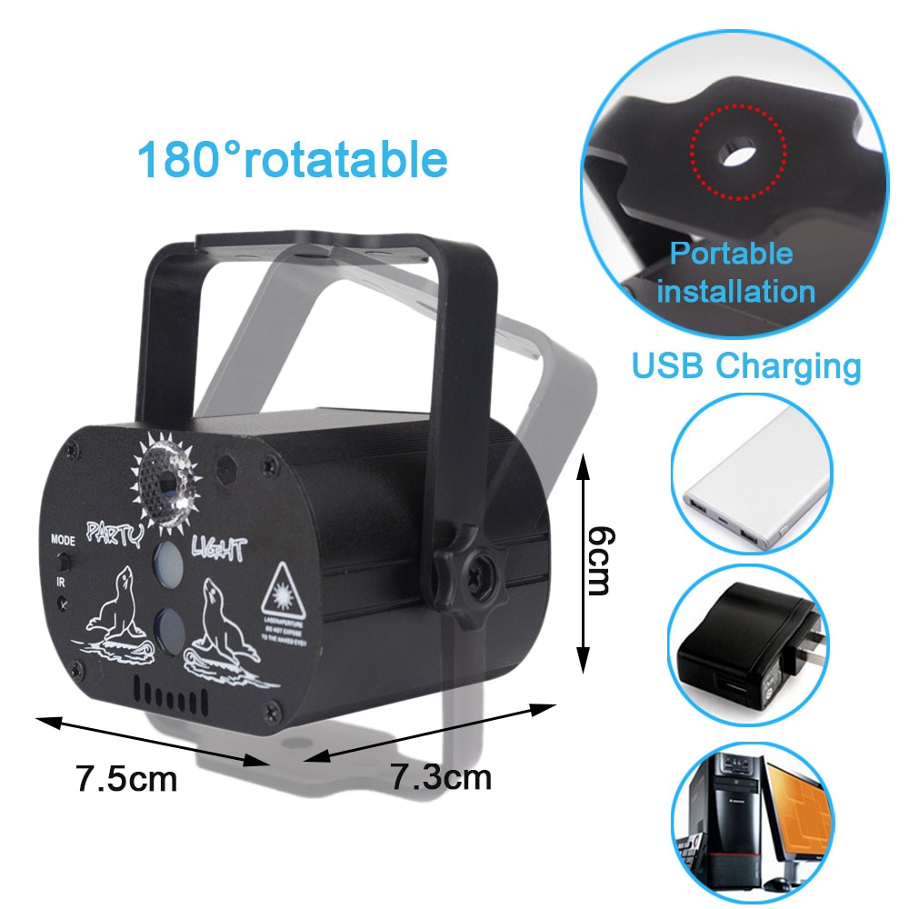 240 Pattern RGB Stage Light USB Rechargeable Voice Control Disco Light Party Show Laser Projector Effect Lamp For Home Party KTV