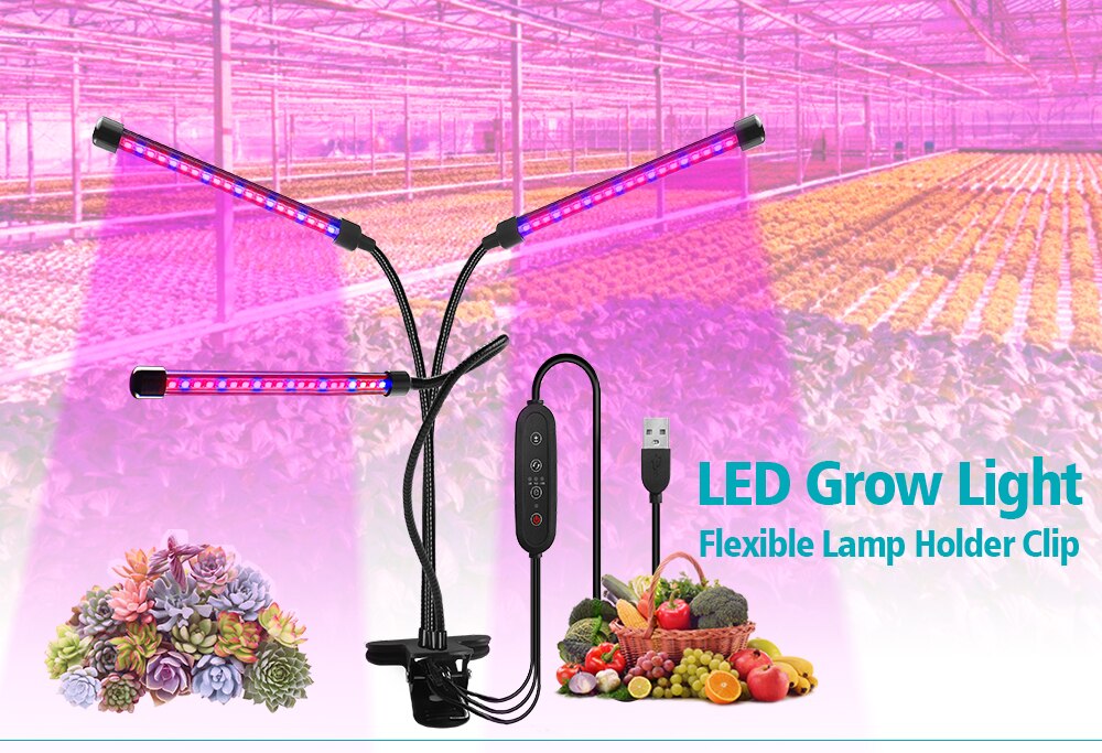 4 Heads USB LED Grow Light Full Spectrum Desktop Clip Phytolamps 9W 18W 27W Phyto Lamp for Plants Flower Greenhouse Hydroponic
