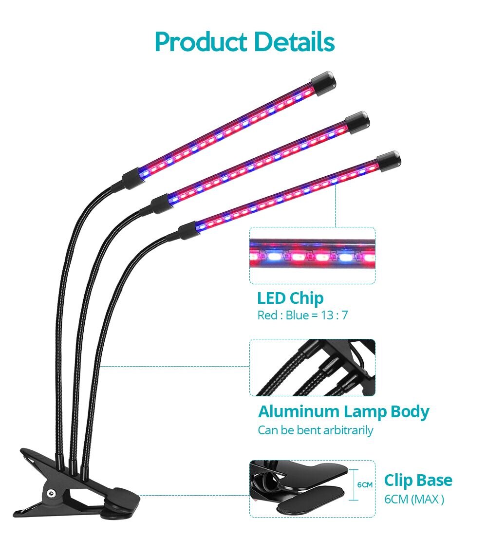 4 Heads USB LED Grow Light Full Spectrum Desktop Clip Phytolamps 9W 18W 27W Phyto Lamp for Plants Flower Greenhouse Hydroponic