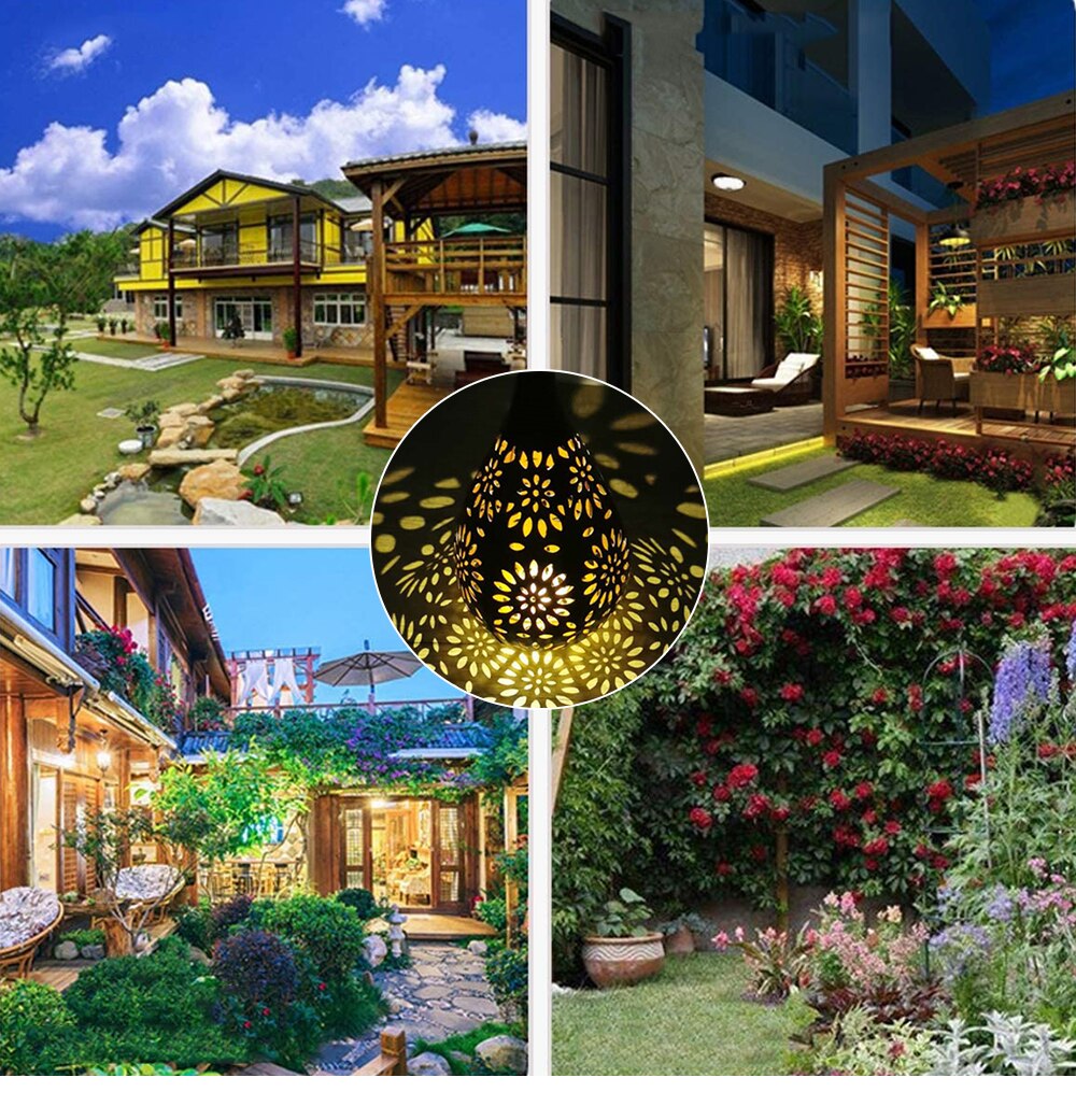 Solar LED Lron Art Hollow Water Drop Light/Olive Lamp Hanging Projector Lamp Solar Light Outdoor Decorative Lamp For Garden Yard