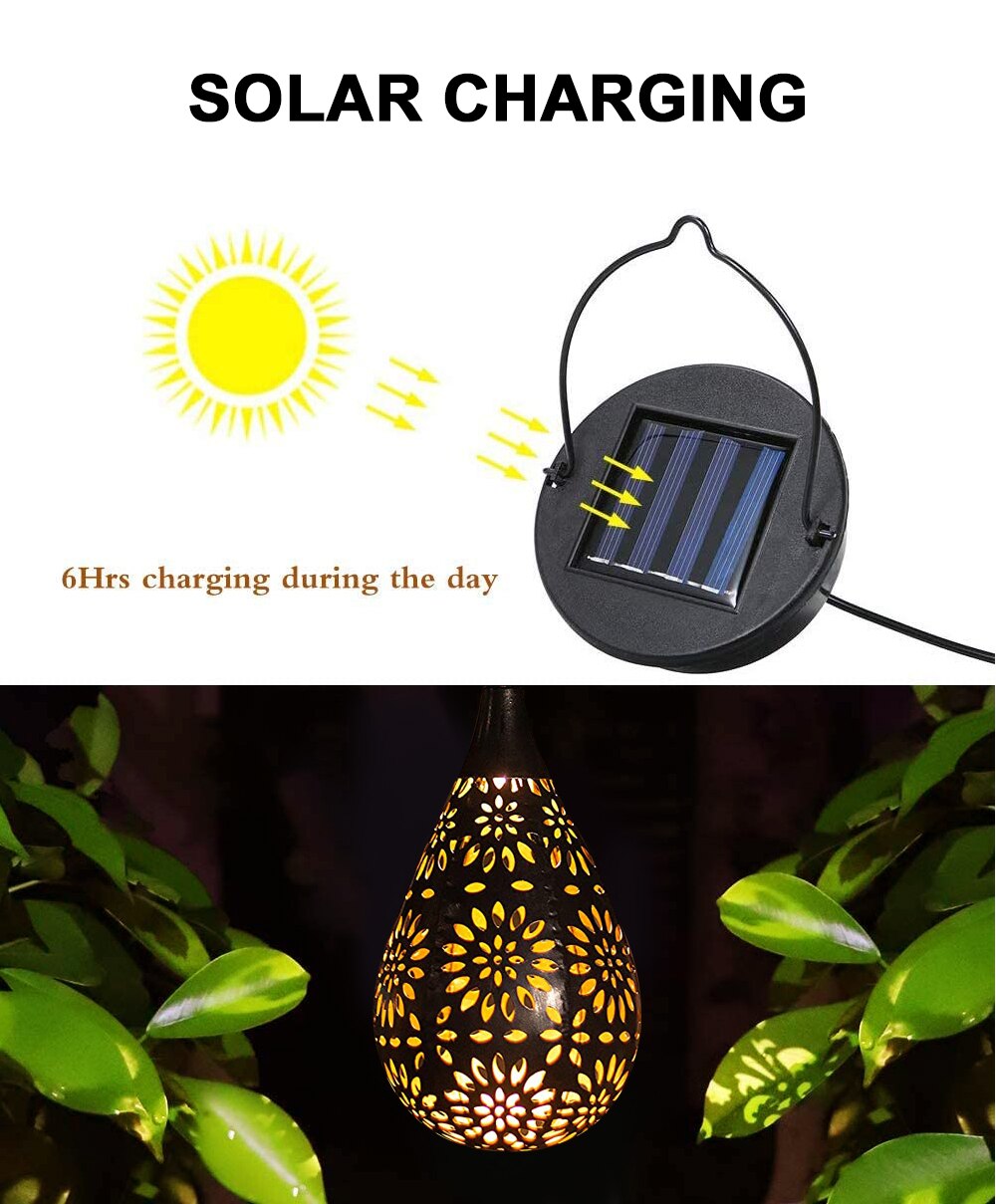 Solar LED Lron Art Hollow Water Drop Light/Olive Lamp Hanging Projector Lamp Solar Light Outdoor Decorative Lamp For Garden Yard
