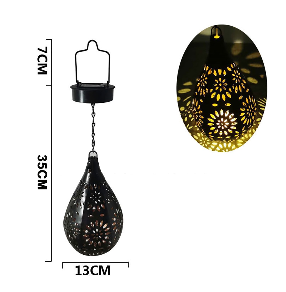 Solar LED Lron Art Hollow Water Drop Light/Olive Lamp Hanging Projector Lamp Solar Light Outdoor Decorative Lamp For Garden Yard