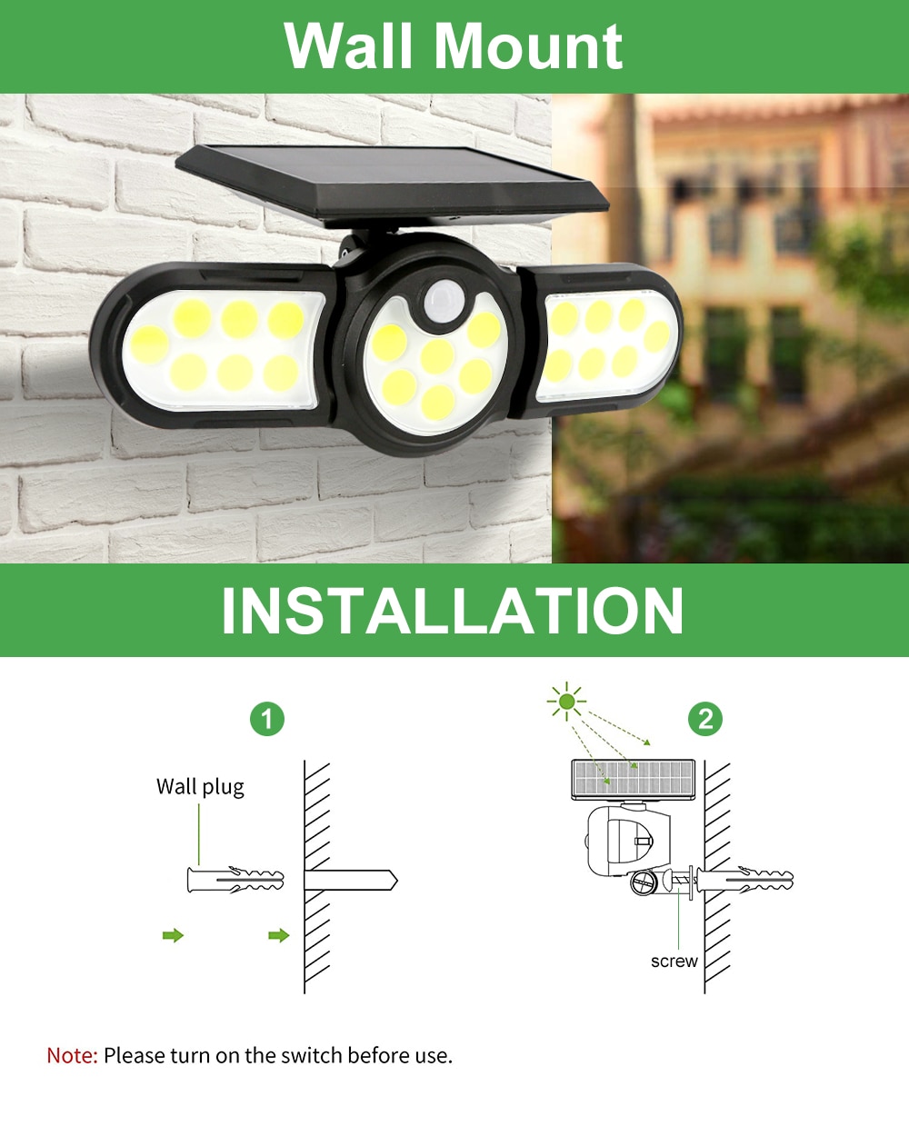 140 COB Outdoor Solar Lights Three Head Lighting Lawn Ground Lamp PIR Motion Sensor Landscape Spotlights For Garden Courtyard