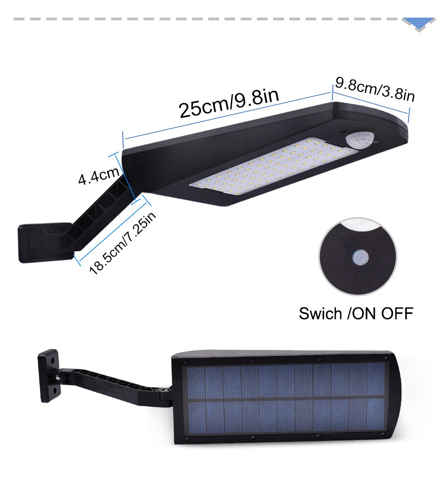 66 Led Solar Light Outdoor Waterproof Street Light Rotable Pole Solar Street Lamp Wall Lamp With 3 Modes For Garden