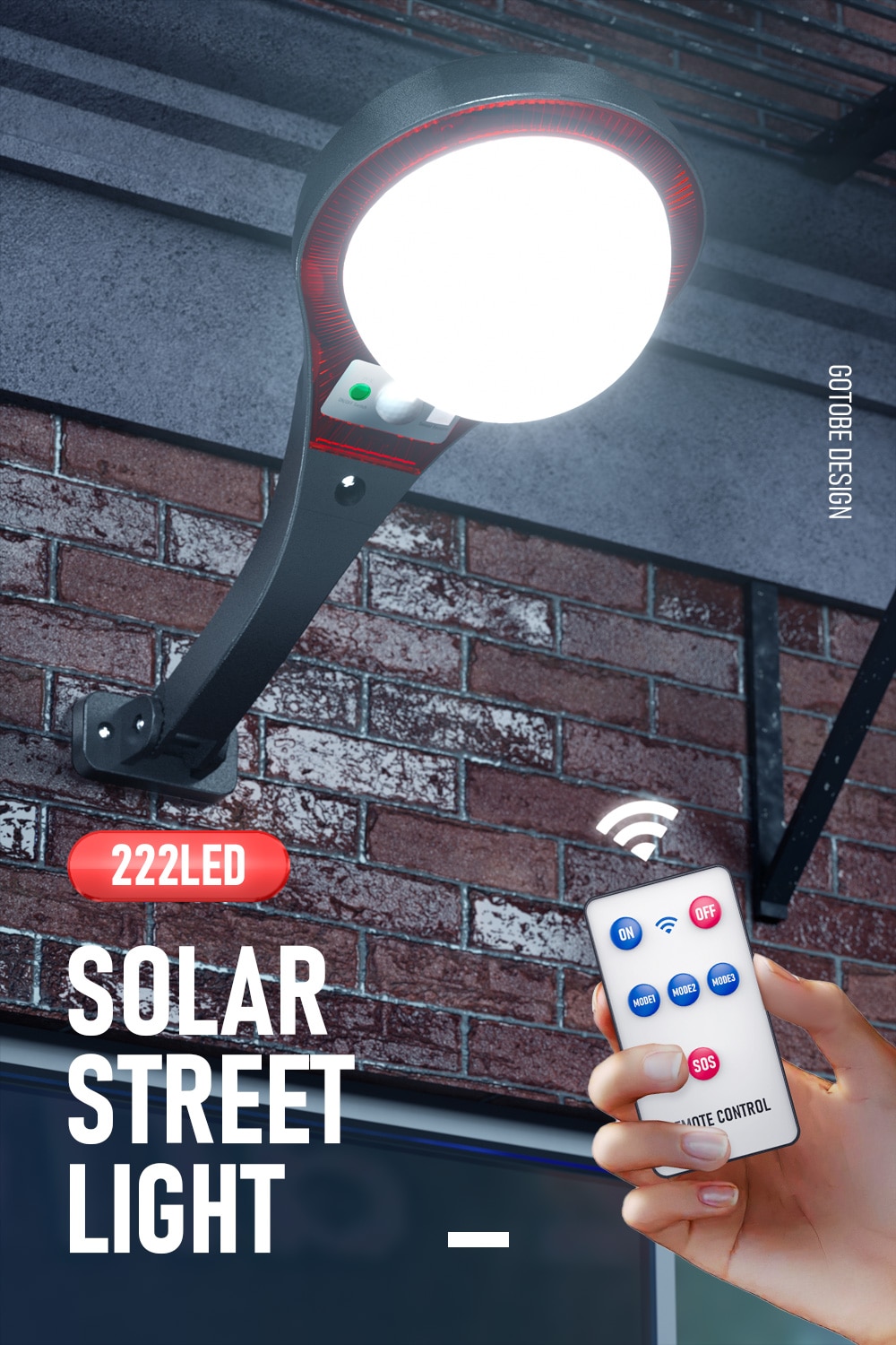66 Led Solar Light Outdoor Waterproof Street Light Rotable Pole Solar Street Lamp Wall Lamp With 3 Modes For Garden
