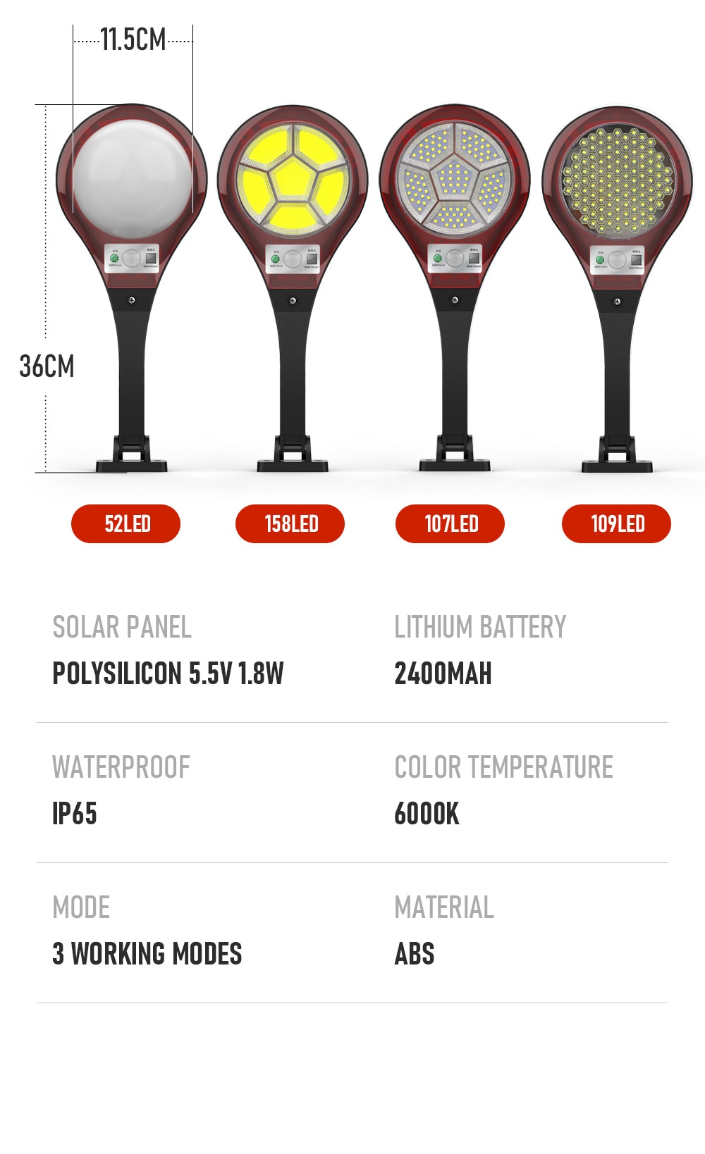 66 Led Solar Light Outdoor Waterproof Street Light Rotable Pole Solar Street Lamp Wall Lamp With 3 Modes For Garden