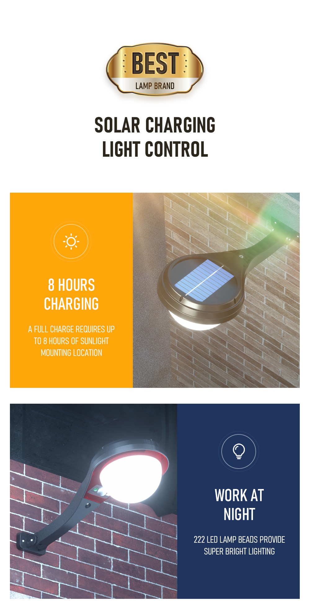 66 Led Solar Light Outdoor Waterproof Street Light Rotable Pole Solar Street Lamp Wall Lamp With 3 Modes For Garden