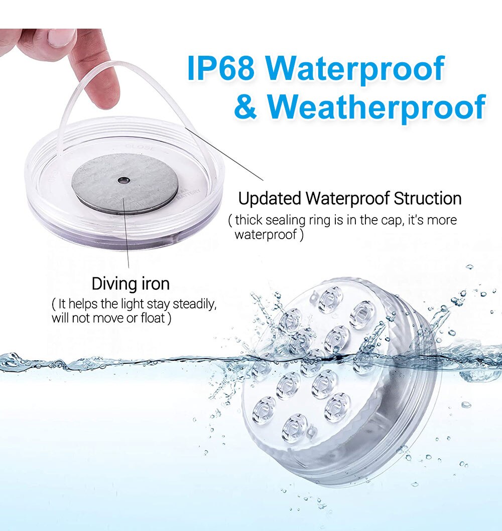 21 key RF Remote Control RGB Submersible LED Lights IP68 Waterproof Underwater Pool Lights Diving Light for Party Vase Fountain