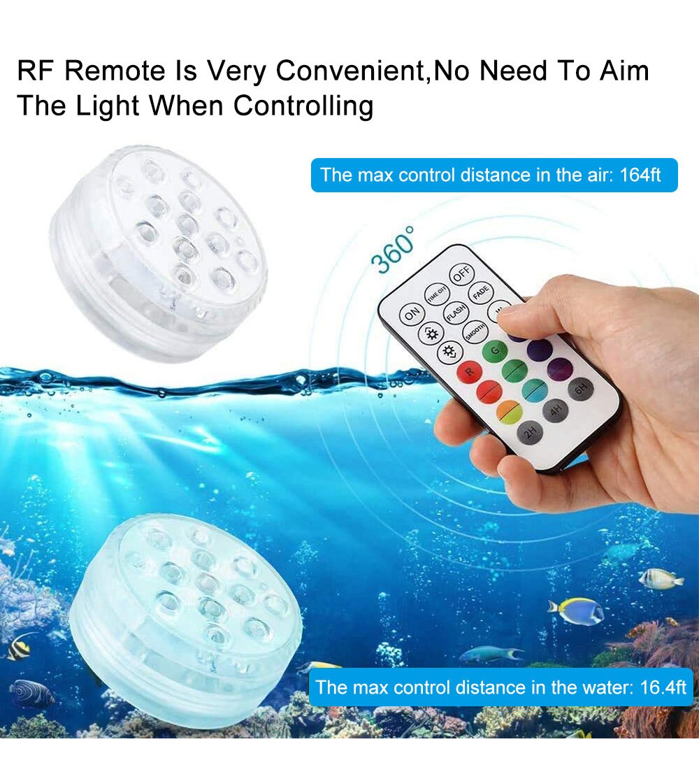 21 key RF Remote Control RGB Submersible LED Lights IP68 Waterproof Underwater Pool Lights Diving Light for Party Vase Fountain