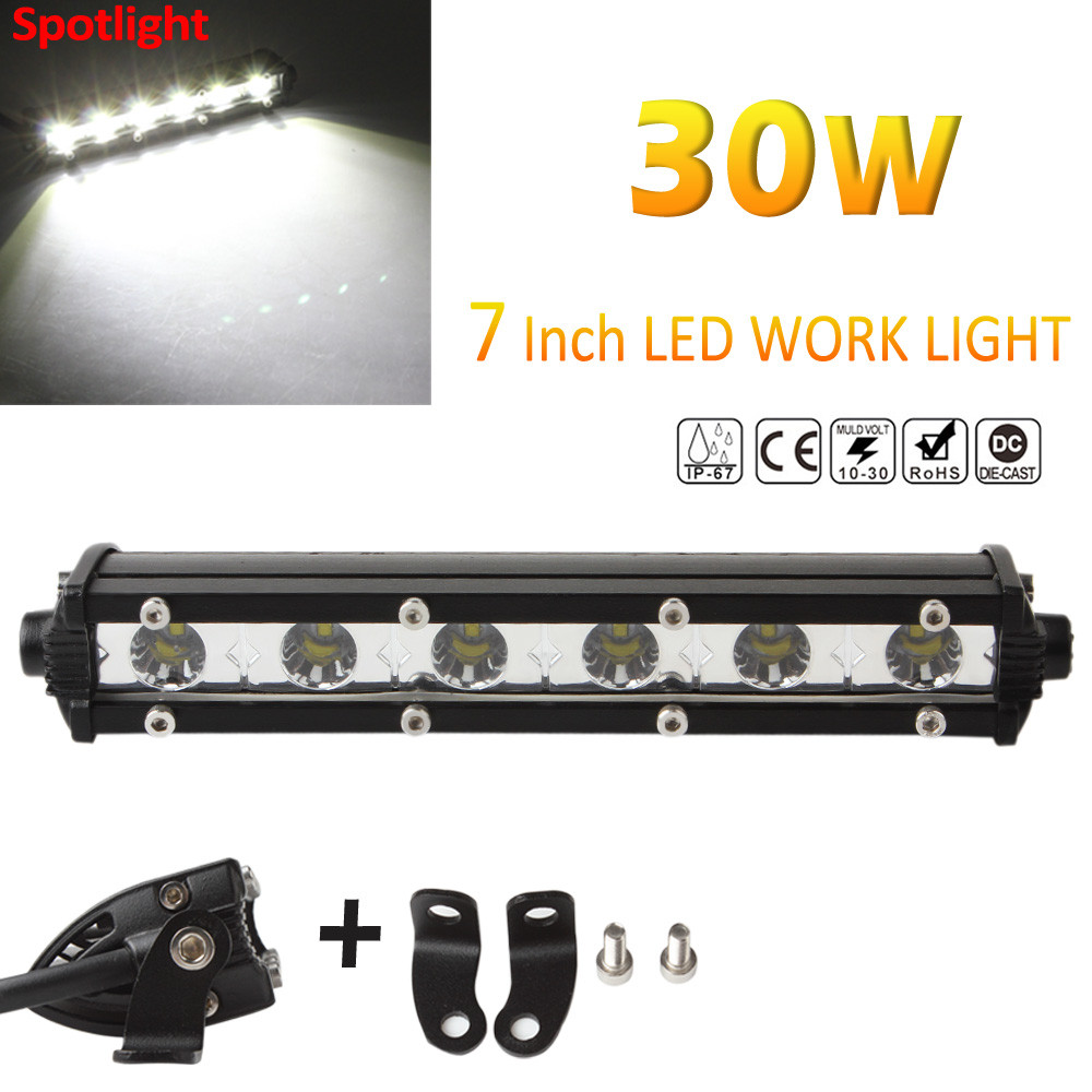 Slim 7inch 30W 3000LM Spot LED Single Row Work Light Bar Waterproof Dust proof Shockproof OFFROAD DRIVING SUV