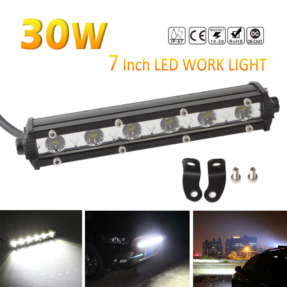 Slim 7inch 30W 3000LM Spot LED Single Row Work Light Bar Waterproof Dust proof Shockproof OFFROAD DRIVING SUV
