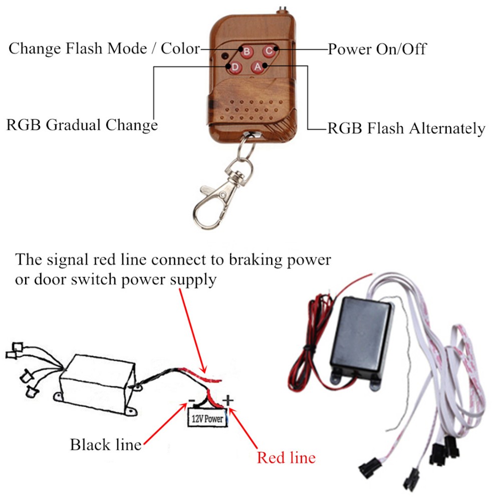 2 x 90cm 54 RGB LEDs 2 x 120CM 72 RGB LEDs DC 12V 12W LED Car Light LED Strip Light Lamp Wireless Remote Sound Control