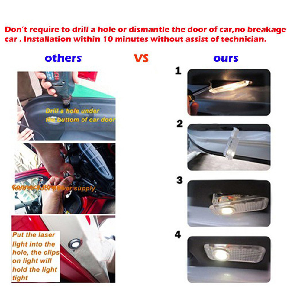 2Pcs High Brightness LED Vehicle Welcome Courtesy Laser Light Projector Logo Ghost Shadow Lamp for Audi Car Door