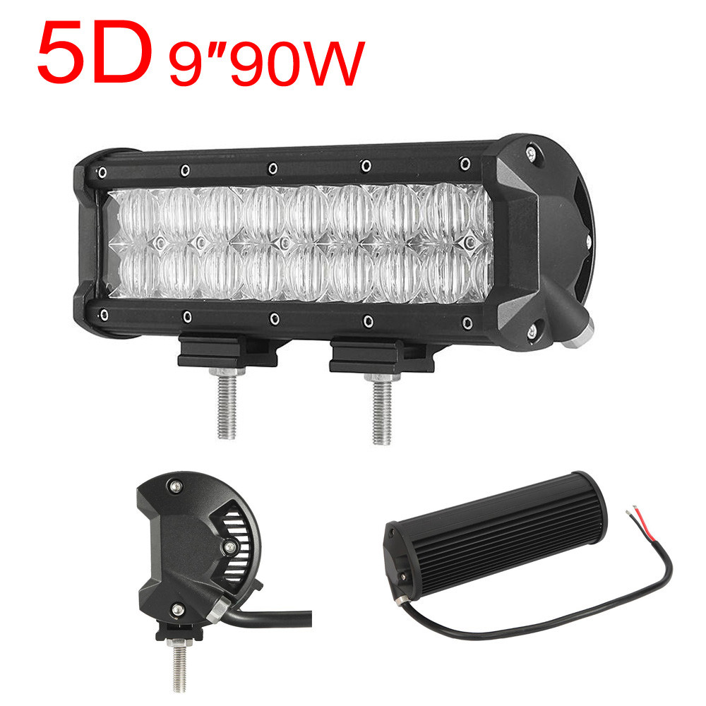 9inch 90W Waterproof IP 68 9000LM 5D Lens LED Light Bar Flood Spot Work Lamp SUV ATV 4WD
