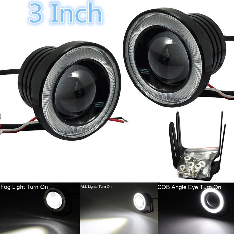 2Pcs 3 Car COB LED Fog Light Projector White Angel Eye Halo Ring DRL Driving BulbsFits car with the size of 3 light holes.