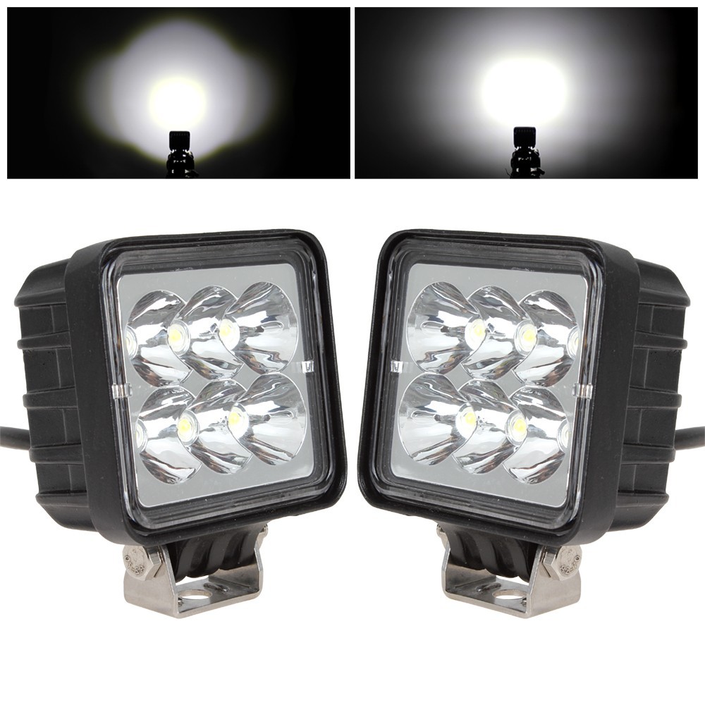 1Pair 3 Inch 12V 24V 1530LM LED Car Work Light 18W Waterproof Square for Motorcycle Tractor Boat 4WD Offroad SUV ATV