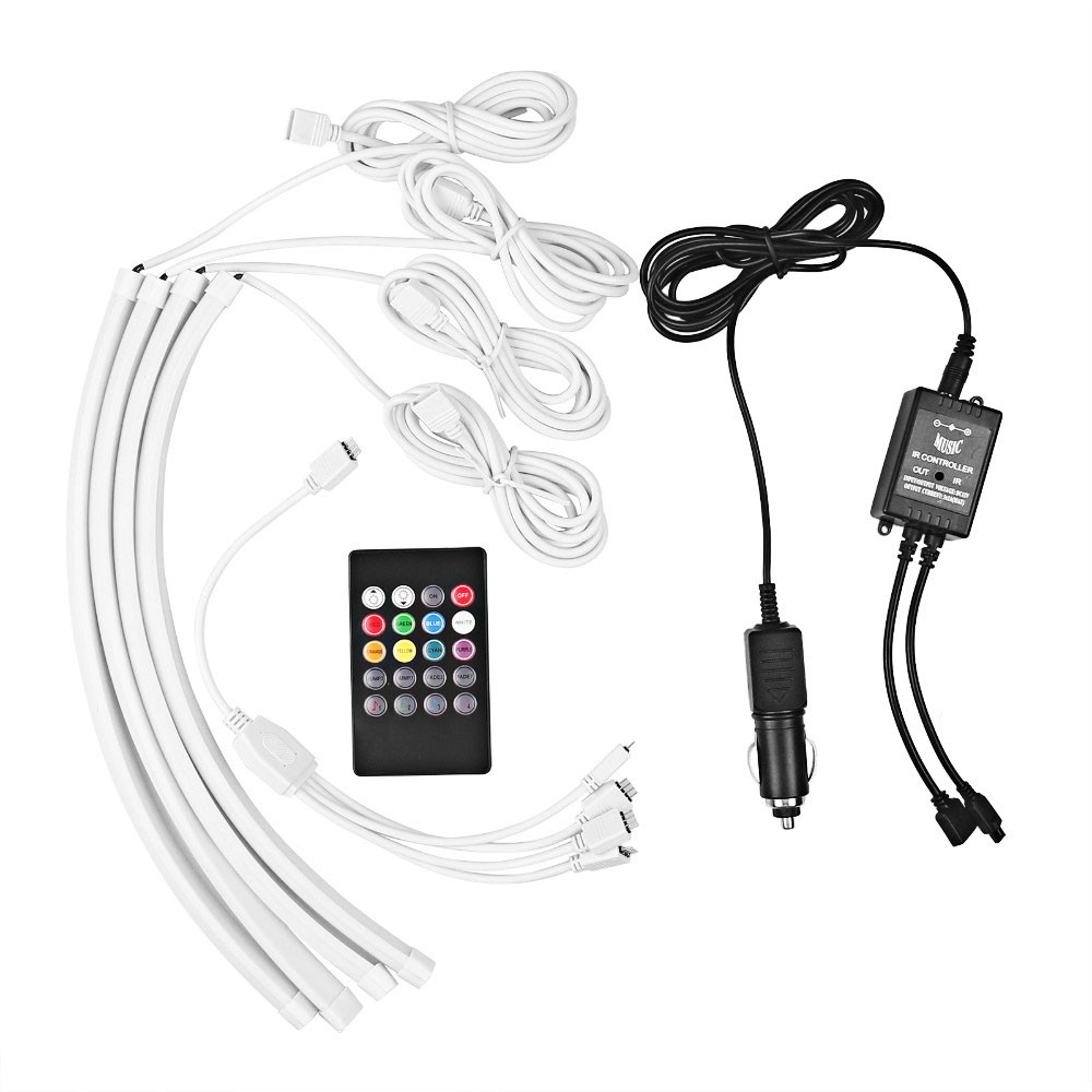 New High Quality 4 PCS DC12V 7 Color Car Styling RGB LED Strip Light Atmosphere Lamps Car Interior Light with Remote control