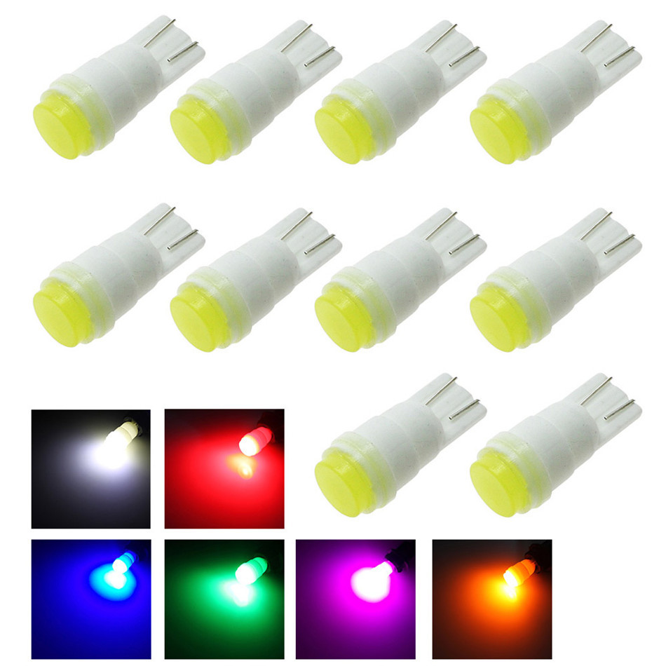 Universal 10Pcs DC 12V T10 LED Ceramic Base COB W5W 501 194 168 Car Corner Side Door Light Bulb 6 Colors Optional