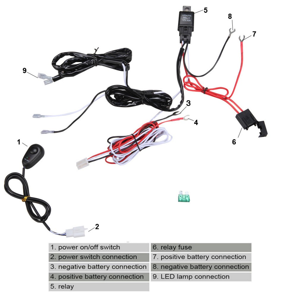 New High Quality Universal12V40A Car Fog Light Wiring Harness Kit Loom For LED Work Driving Light Bar With Fuse And Relay Switch