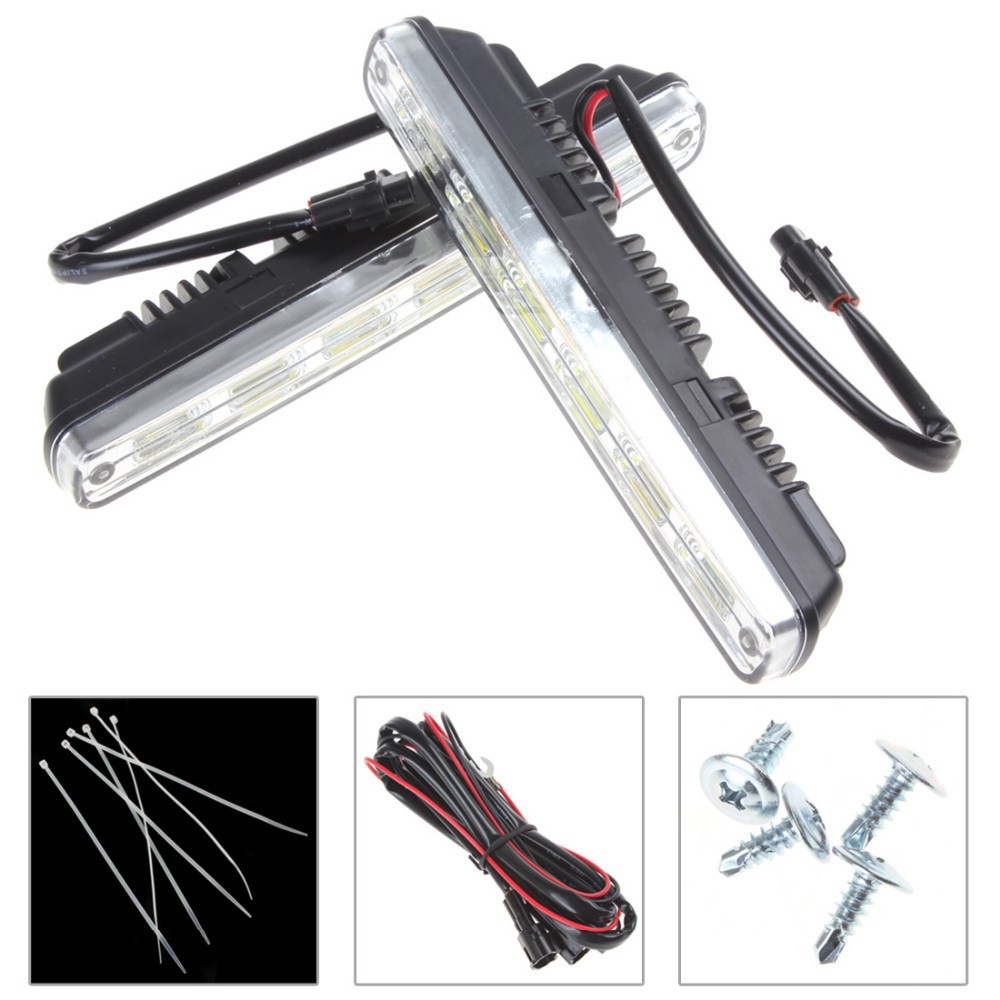 2 x Universal DC 12V 6 x 1W COB LED Daytime Running Light Super White Car DRL Lamp With Installation Bracket For Vehicles