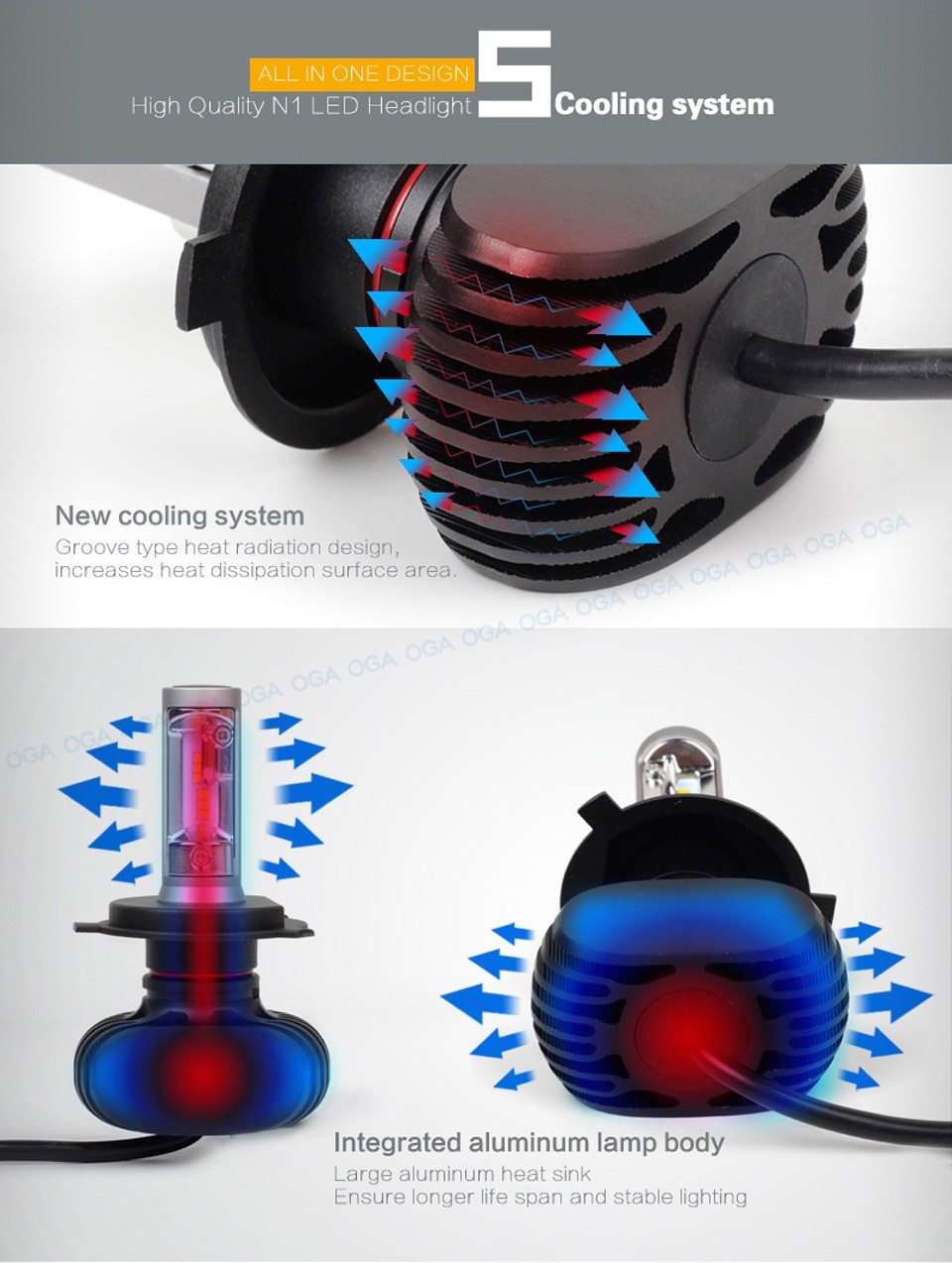 OGA 2PCS 8000LM 2016 New Arrival H4 HB2 9003 Car LED Head Lamp Headlight Conversion Kit Auto Bulb All In One DC 12V