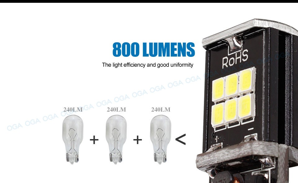 OGA 2 PCS Extremely Bright High Power Canbus SMD2835 912 921 T15 W16W Car LED Backup Reverse Light Bulb