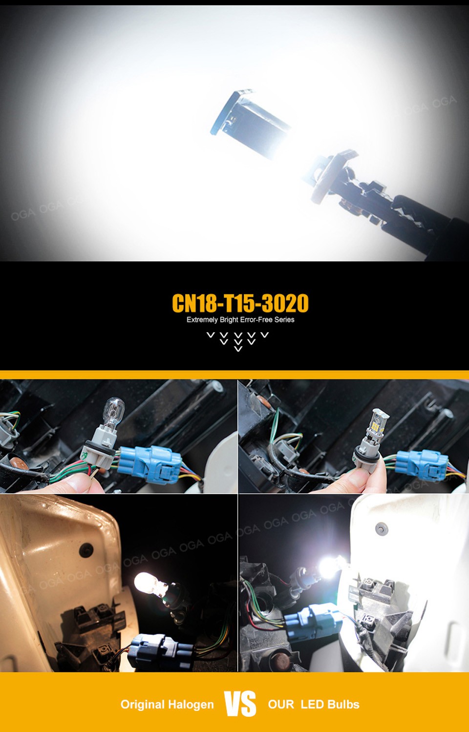 OGA 2 PCS New Upgrade Extremely Bright High Power Canbus SMD3020 912 921 T15 W16W Car LED Back up Light Auto Reverse Lamp Bulb