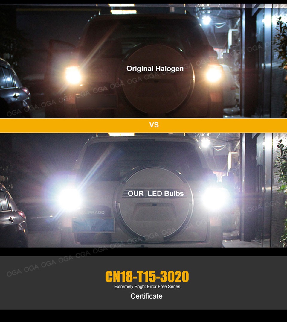 OGA 2 PCS New Upgrade Extremely Bright High Power Canbus SMD3020 912 921 T15 W16W Car LED Back up Light Auto Reverse Lamp Bulb