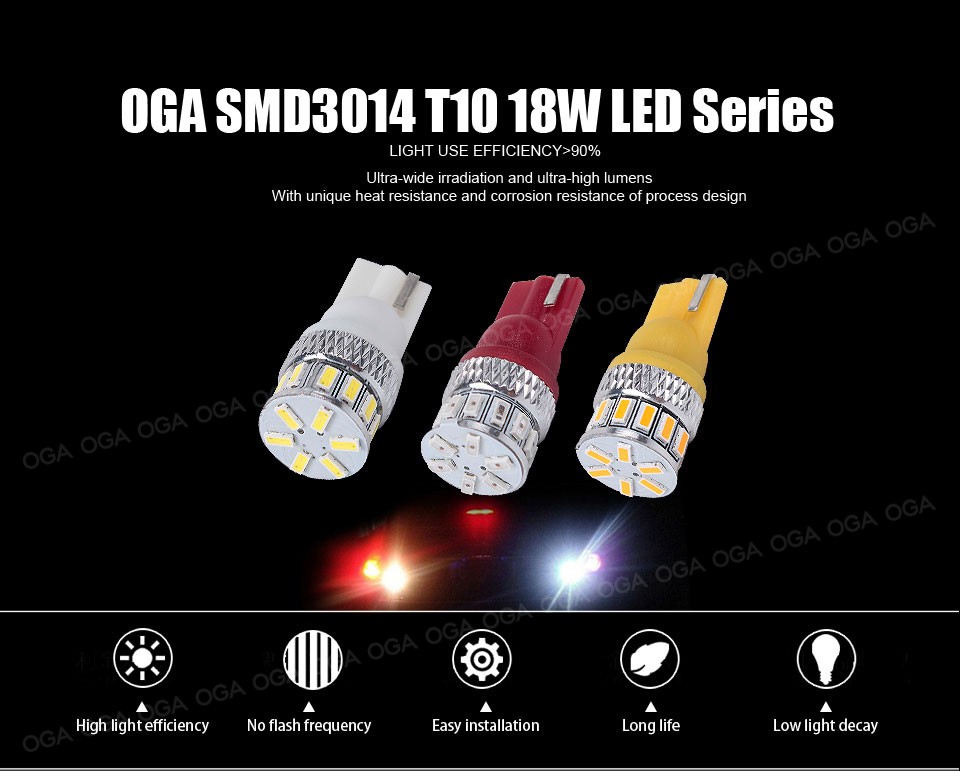 OGA 4PCS Extremely Bright 3014 Chipsets 194 168 2825 W5W T10 New Style LED Bulbs Xenon White 2 Years Warranty Included